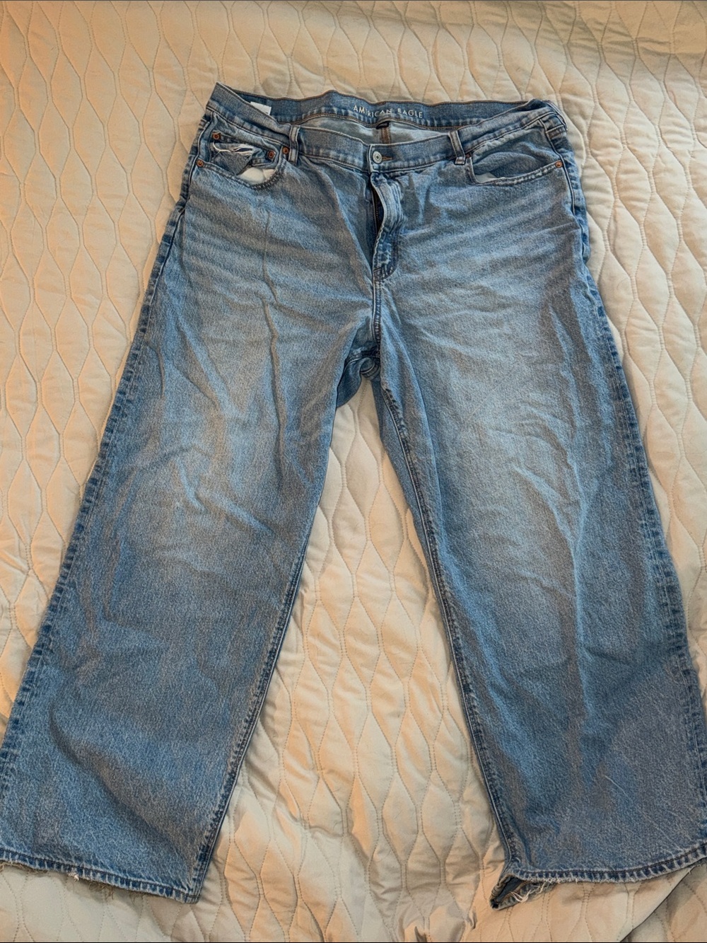 American Eagle Strigid Wide Leg Jeans Women’s 20 Long Raw Hem Light Wash